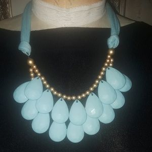 Turquoise double row beaded tie necklace